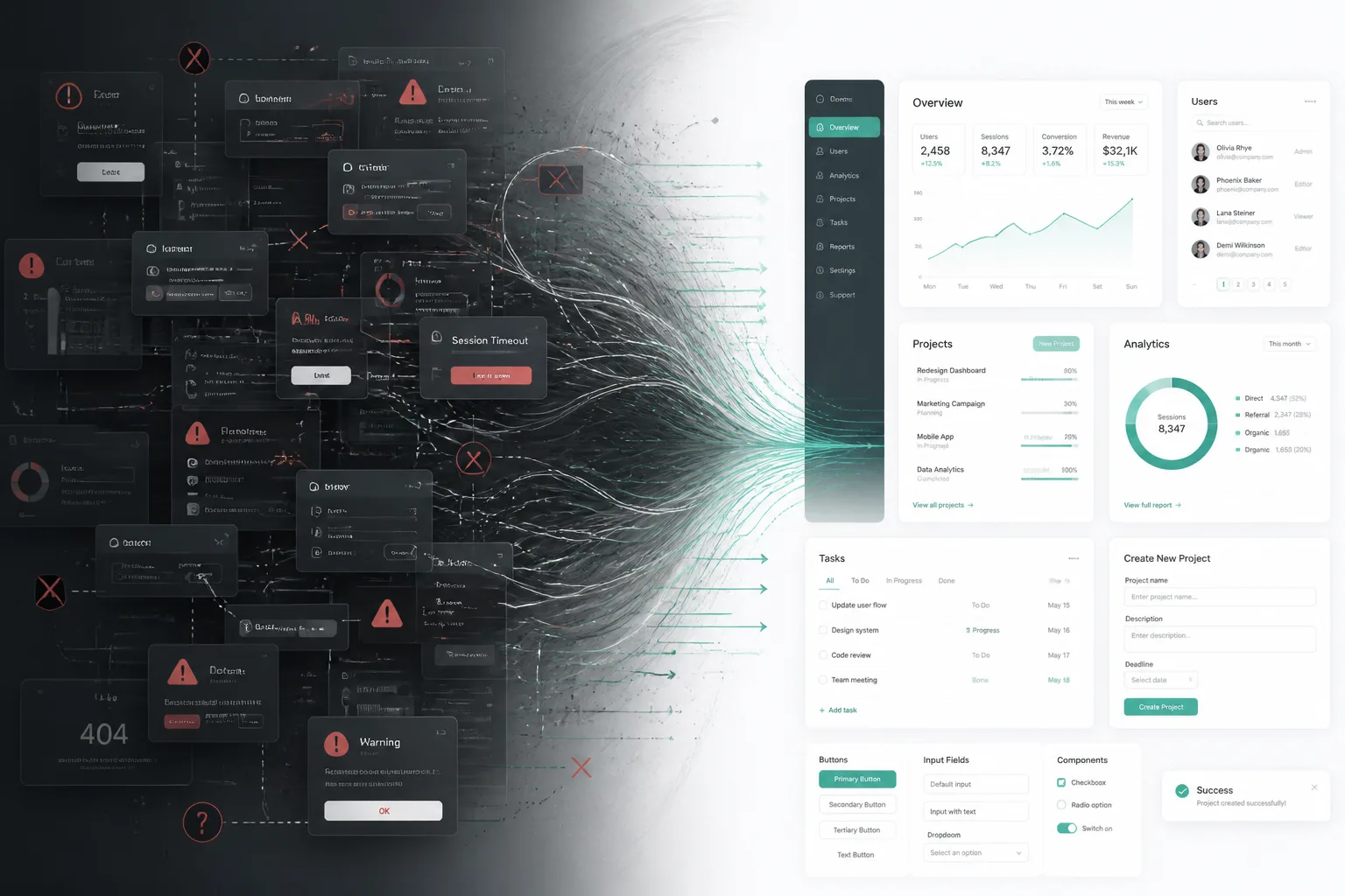 Conceptual visual of complex digital experience becoming structured UX