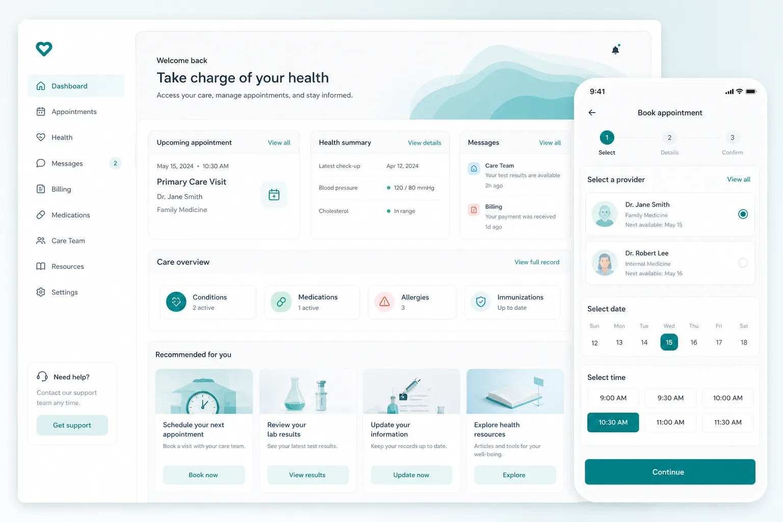 Healthcare patient platform interface design composition