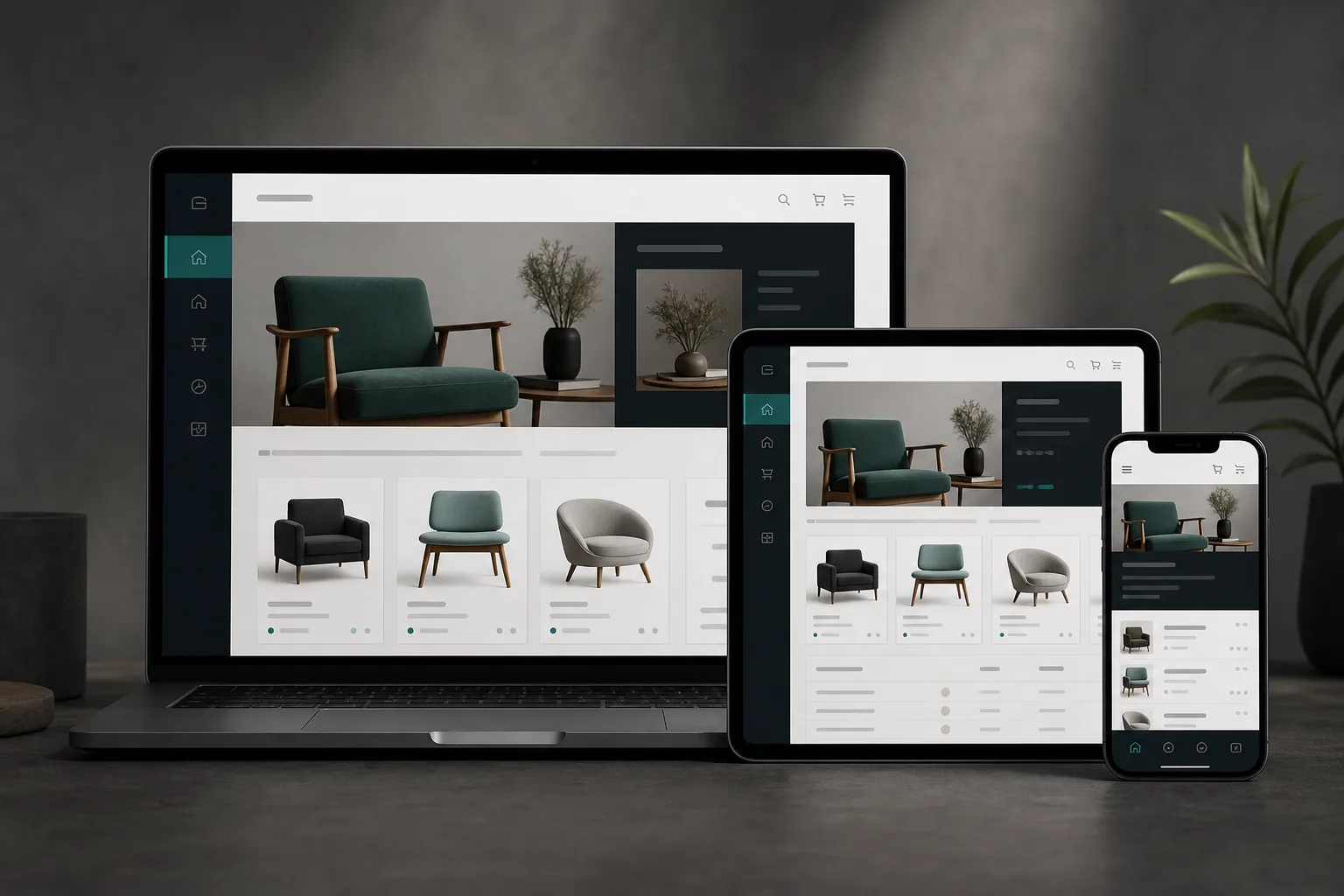 Responsive website and mobile app interface composition